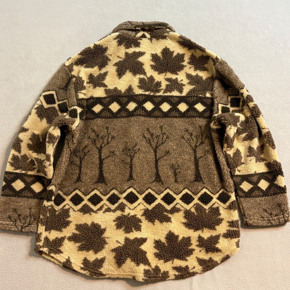 Pacific Cove Vintage Fleece Button Up Shirt Sweater Maple Leaf Tree Nature L - Picture 3 of 8